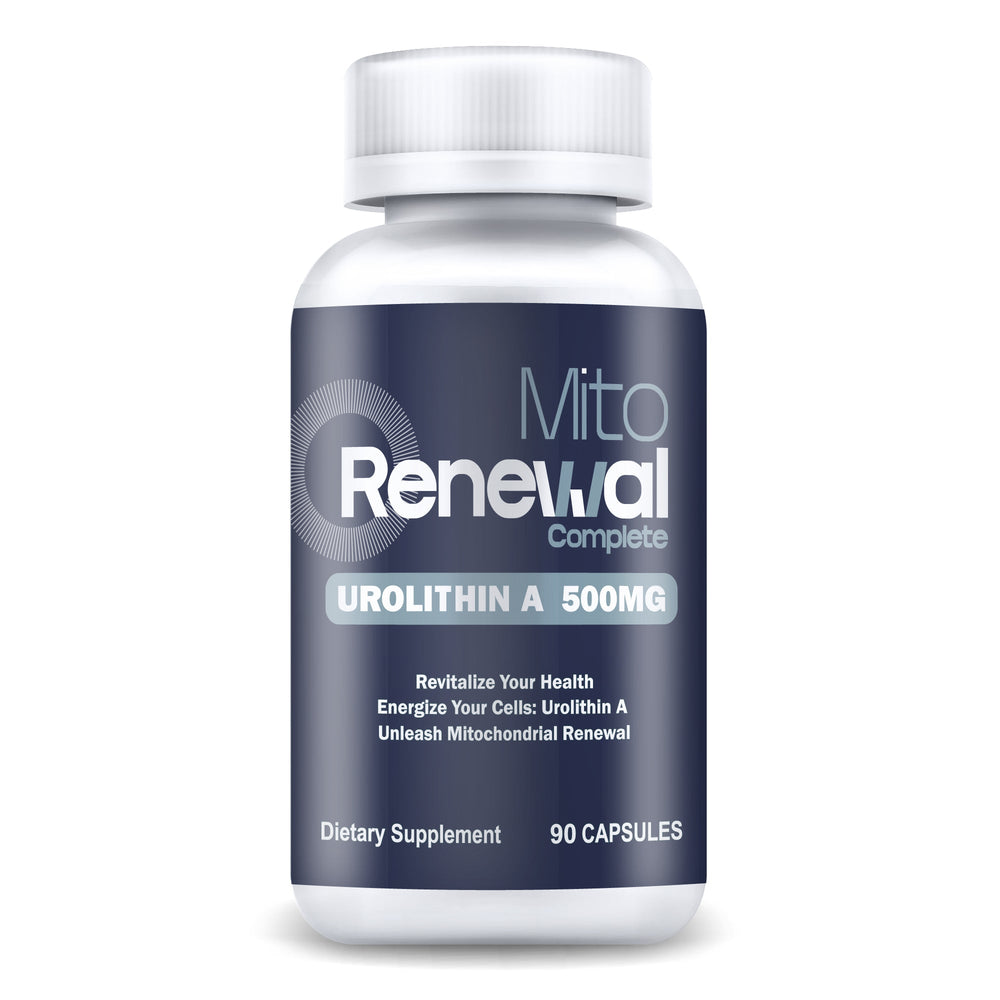 Mito Renewal Complete Urolithin A 500mg supplement bottle, front label